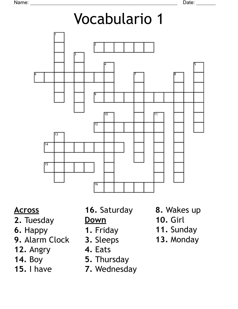 Vocabulario 1 Crossword