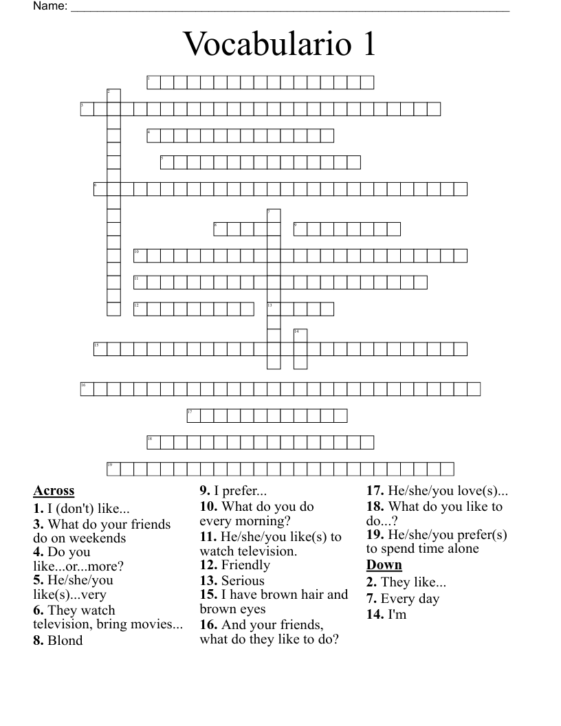 Vocabulario 1 Crossword
