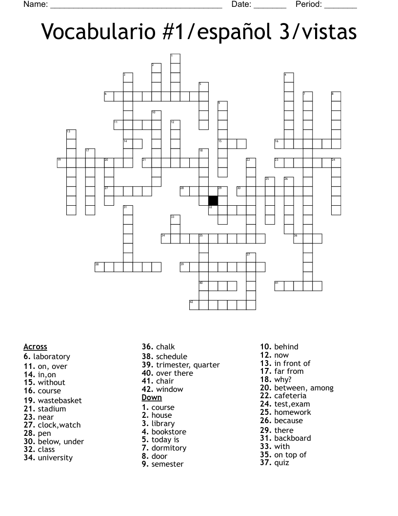Vocabulario #1/español 3/vistas Crossword