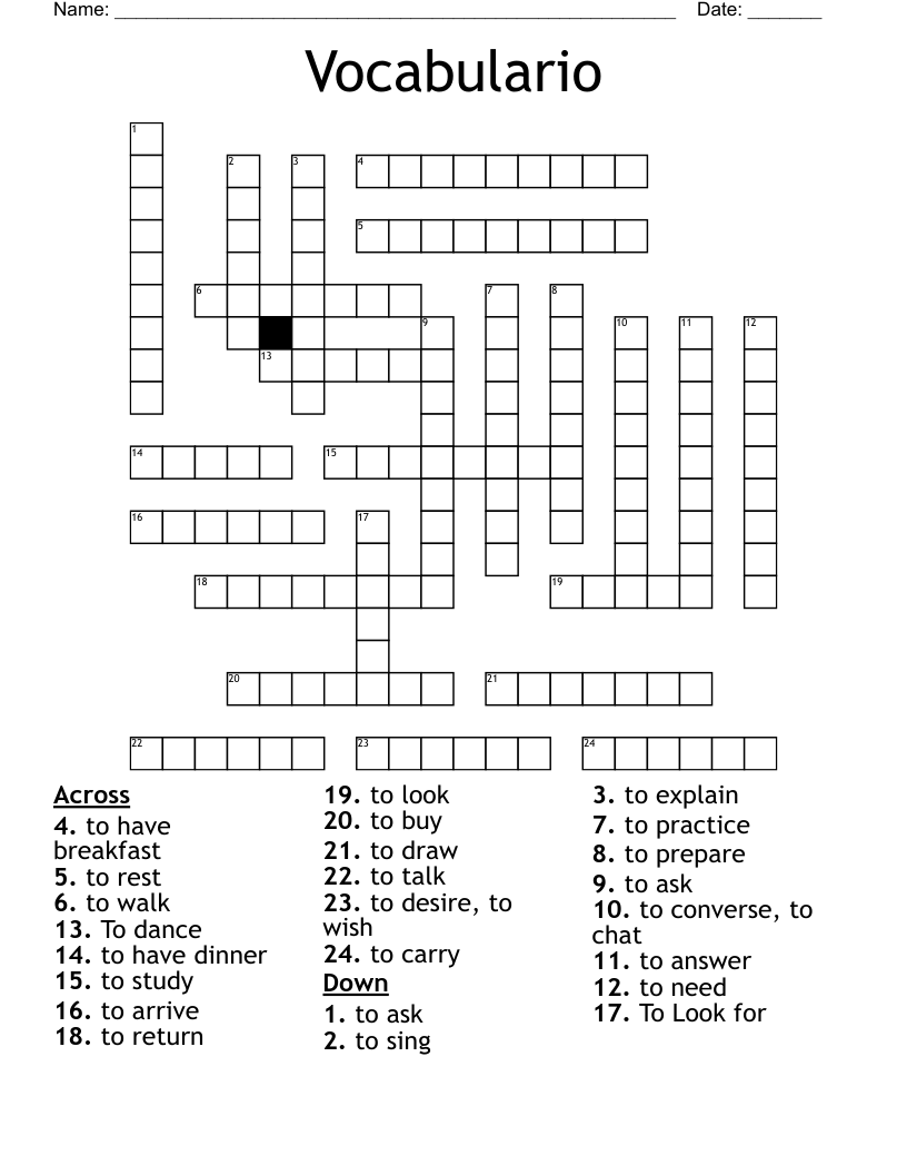 Vocabulario Crossword