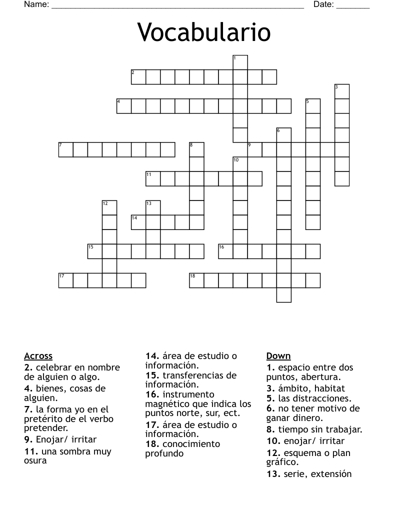 Vocabulario Crossword