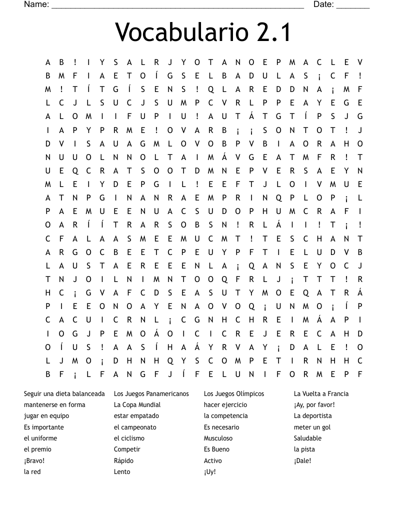 Vocabulario 2.1 Word Search