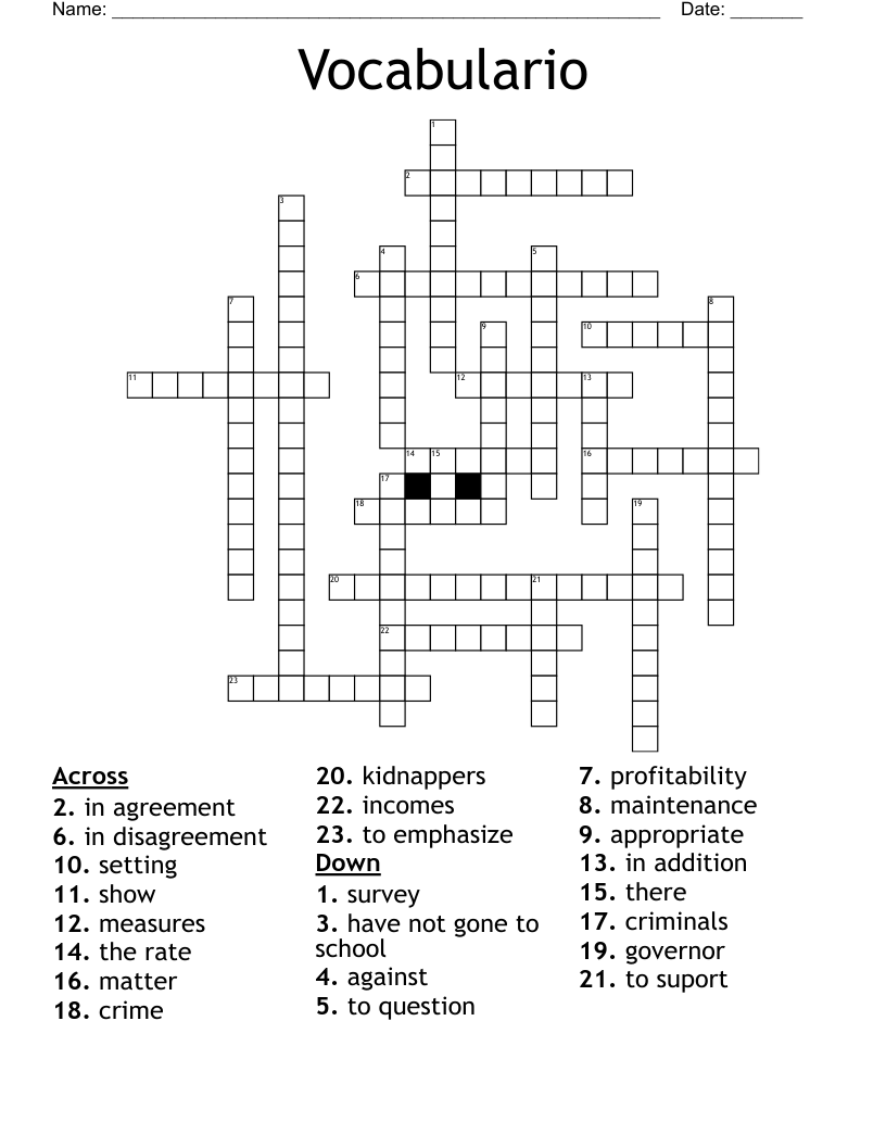 Vocabulario Crossword