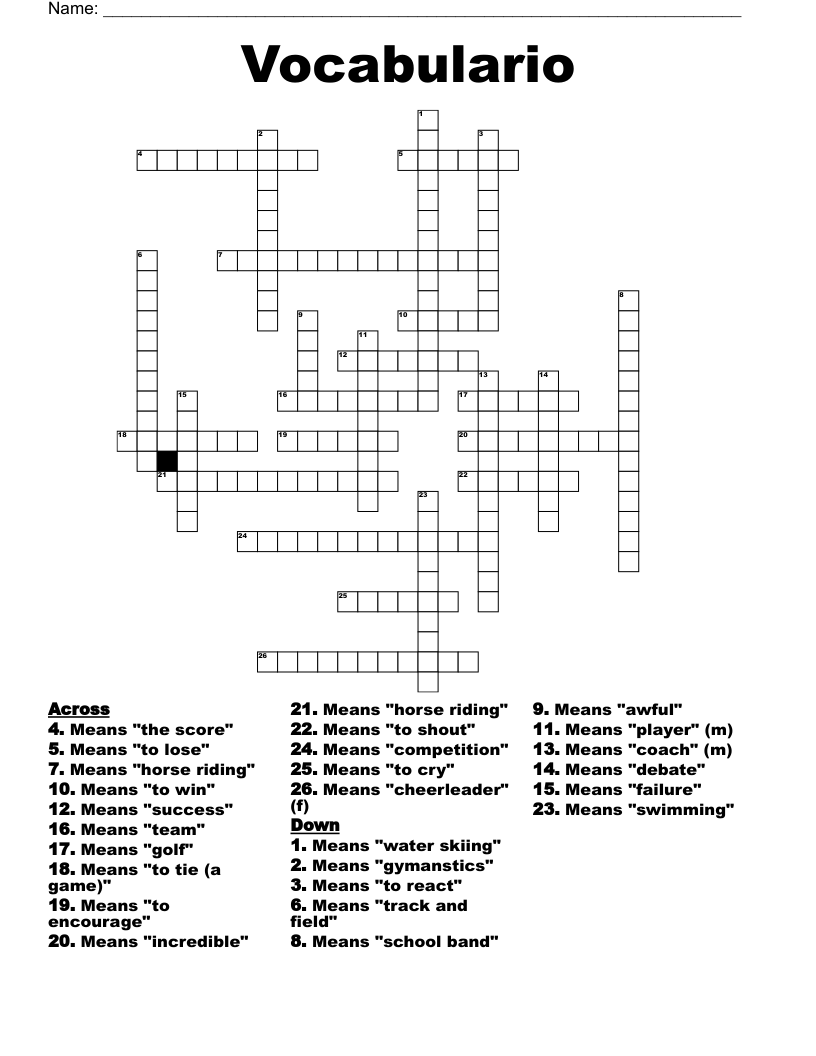Vocabulario Crossword