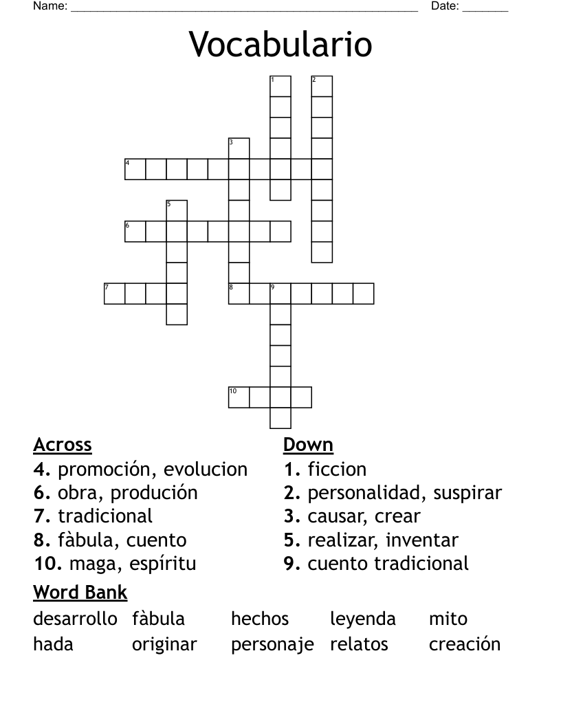 Vocabulario Crossword