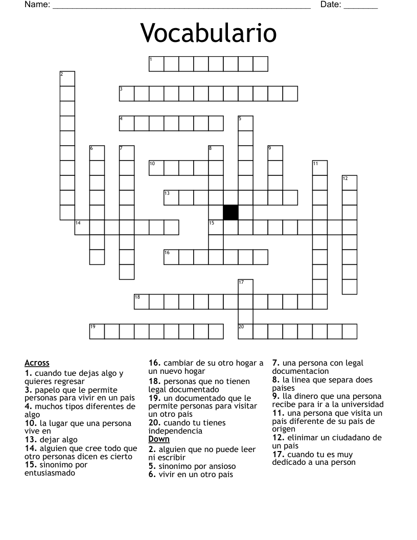 Vocabulario Crossword