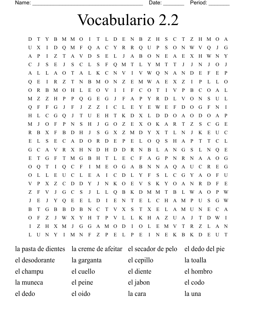 Vocabulario 2.2 Word Search