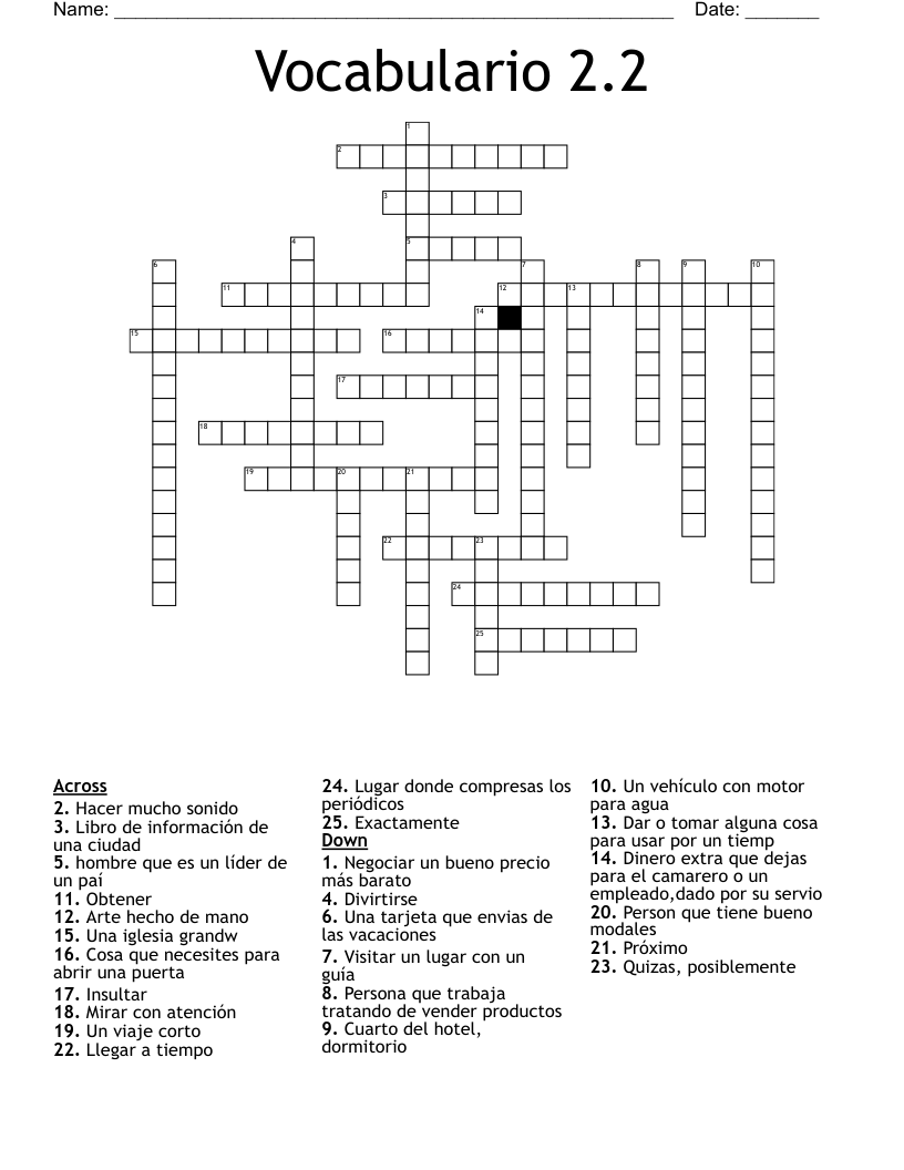 Vocabulario 2.2 Crossword