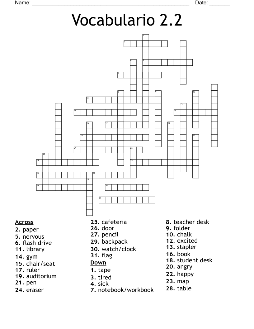 Vocabulario 2.2 Crossword