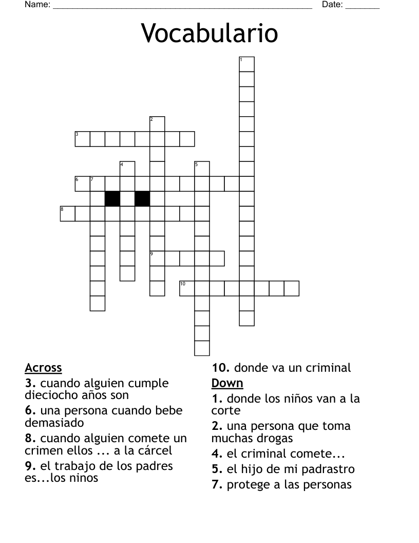 Vocabulario Crossword