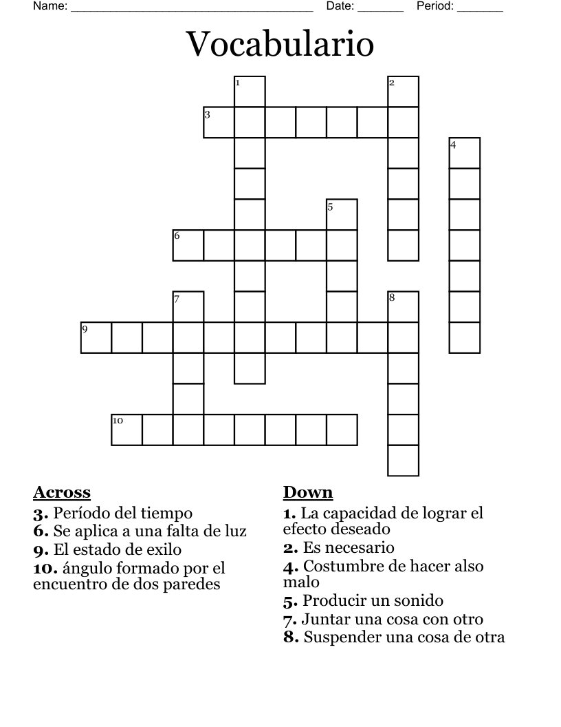 Vocabulario Crossword