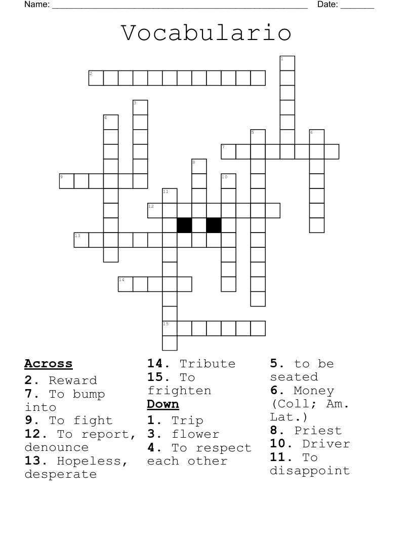 Vocabulario Crossword