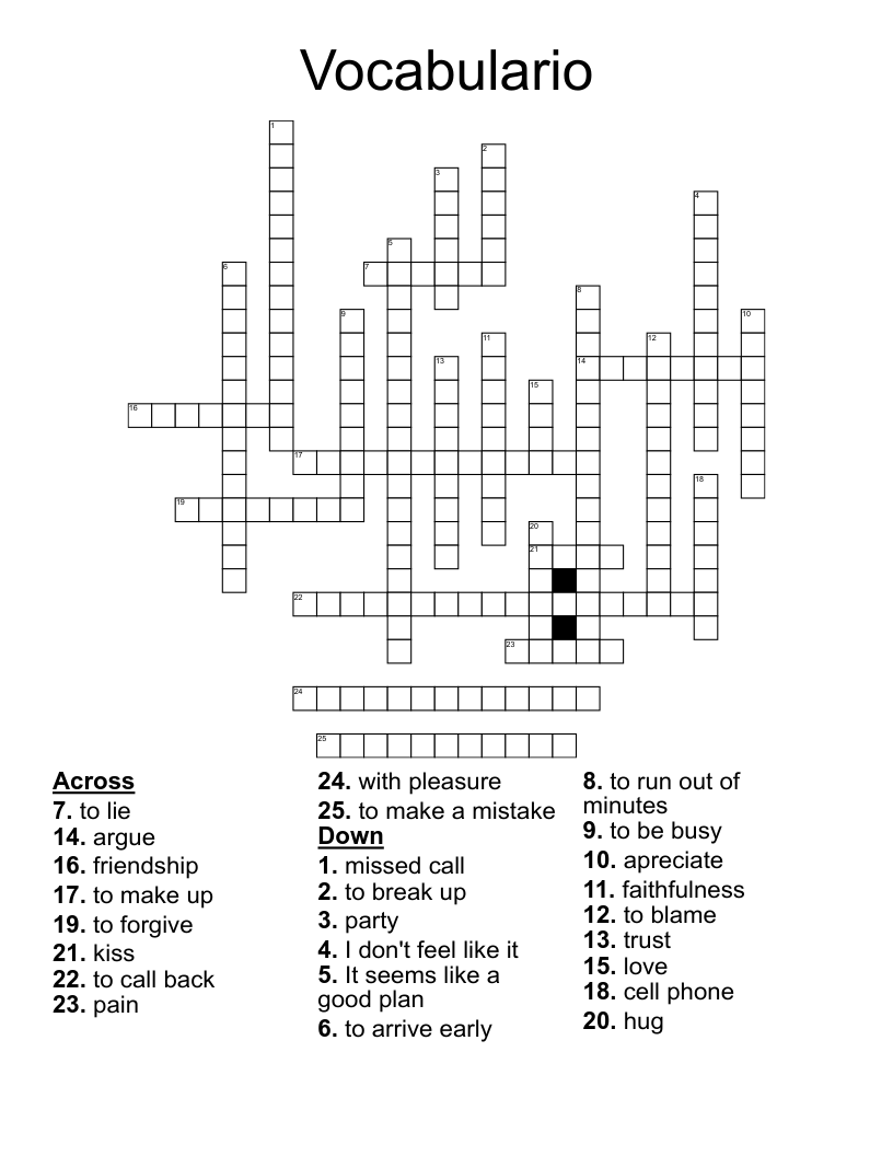 Vocabulario Crossword
