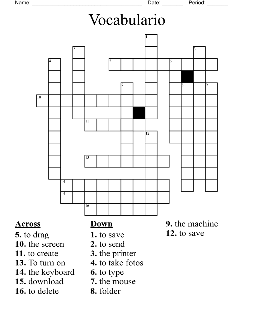 Vocabulario Crossword