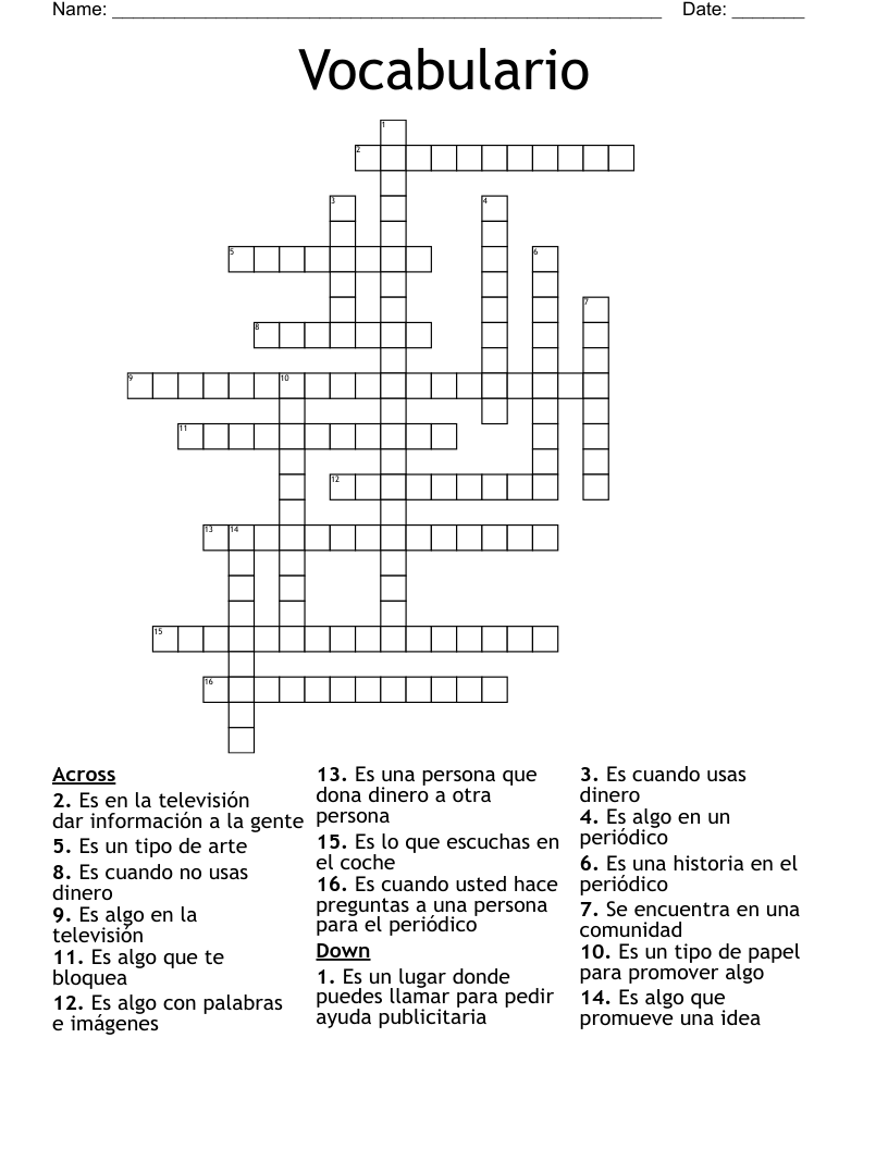 Vocabulario Crossword