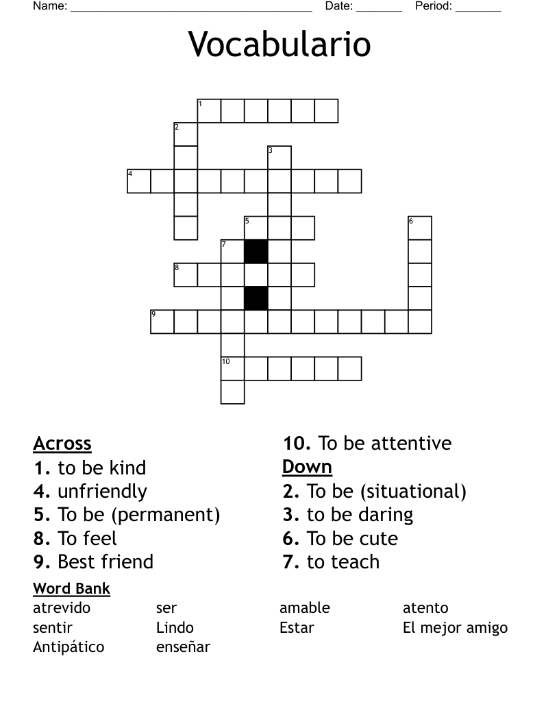 Vocabulario Crossword