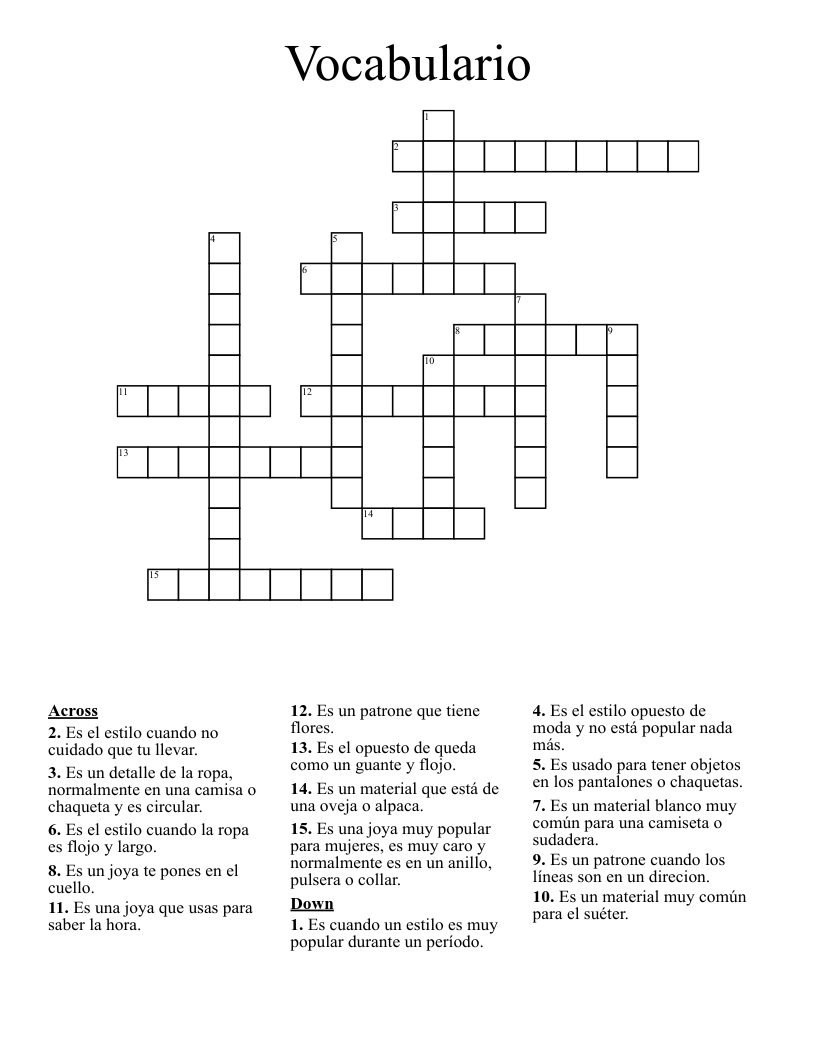 Vocabulario Crossword