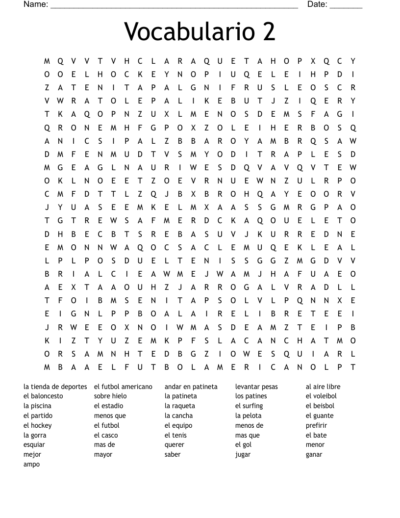 Vocabulario 2 Word Search
