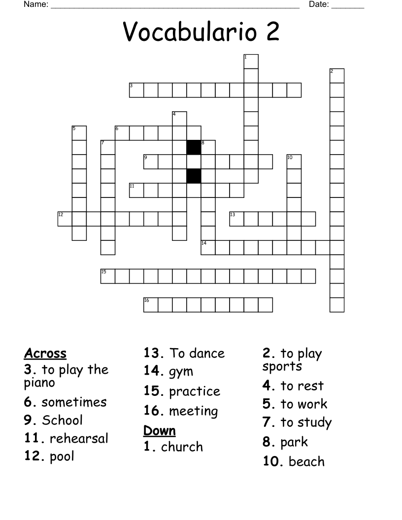 Vocabulario 2 Crossword