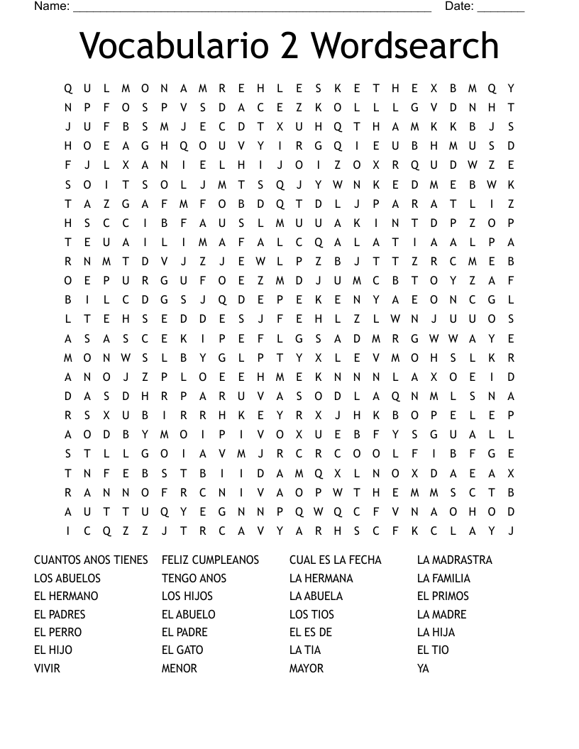 Vocabulario 2 Wordsearch