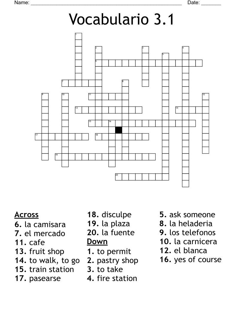 Vocabulario 3.1 Crossword