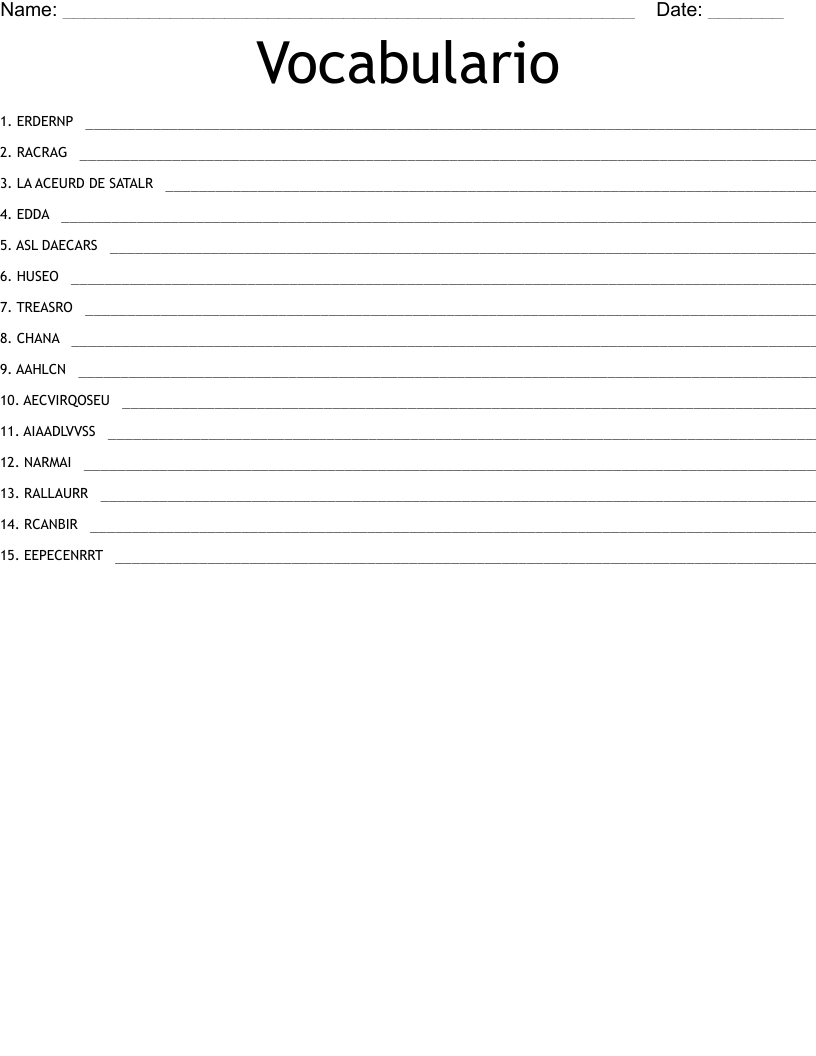 Vocabulario Word Scramble