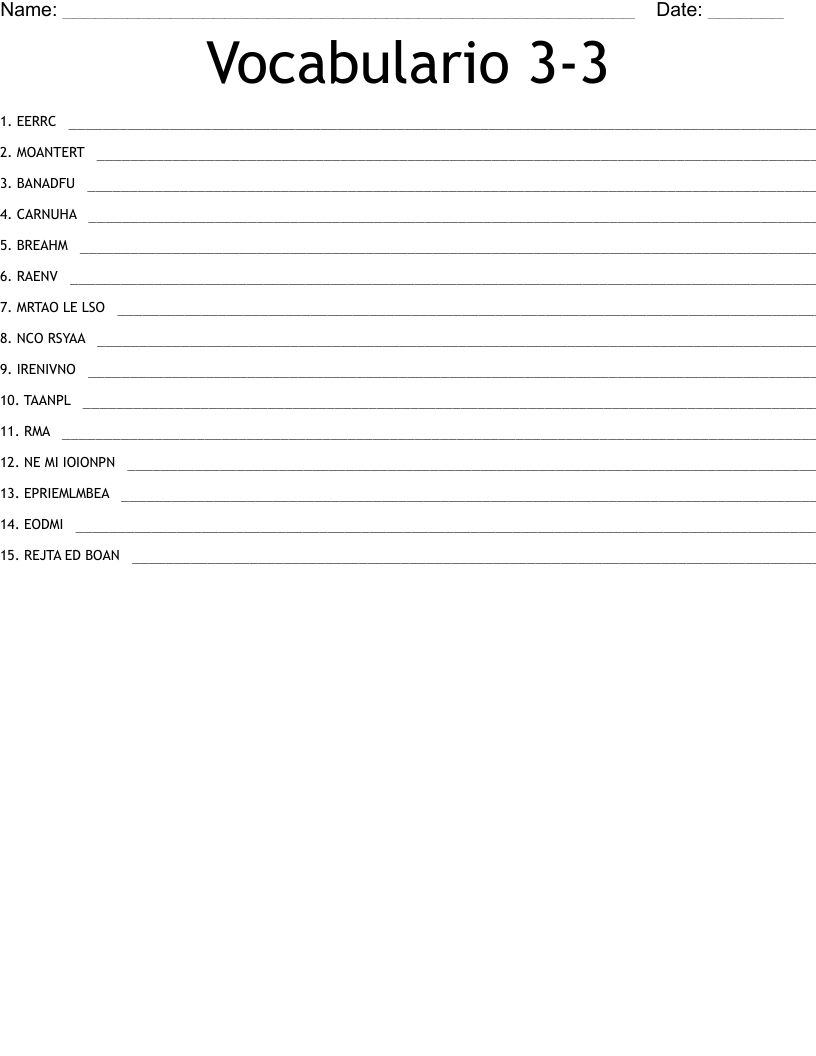 Vocabulario 3-3 Word Scramble