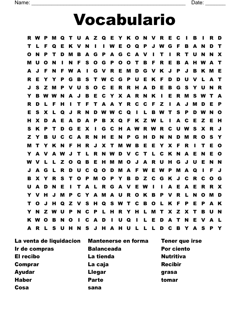 Vocabulario Word Search