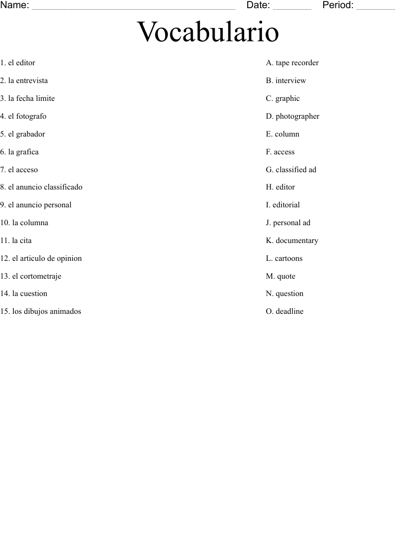 Vocabulario Worksheet