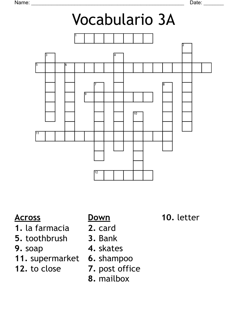 Vocabulario 3A Crossword