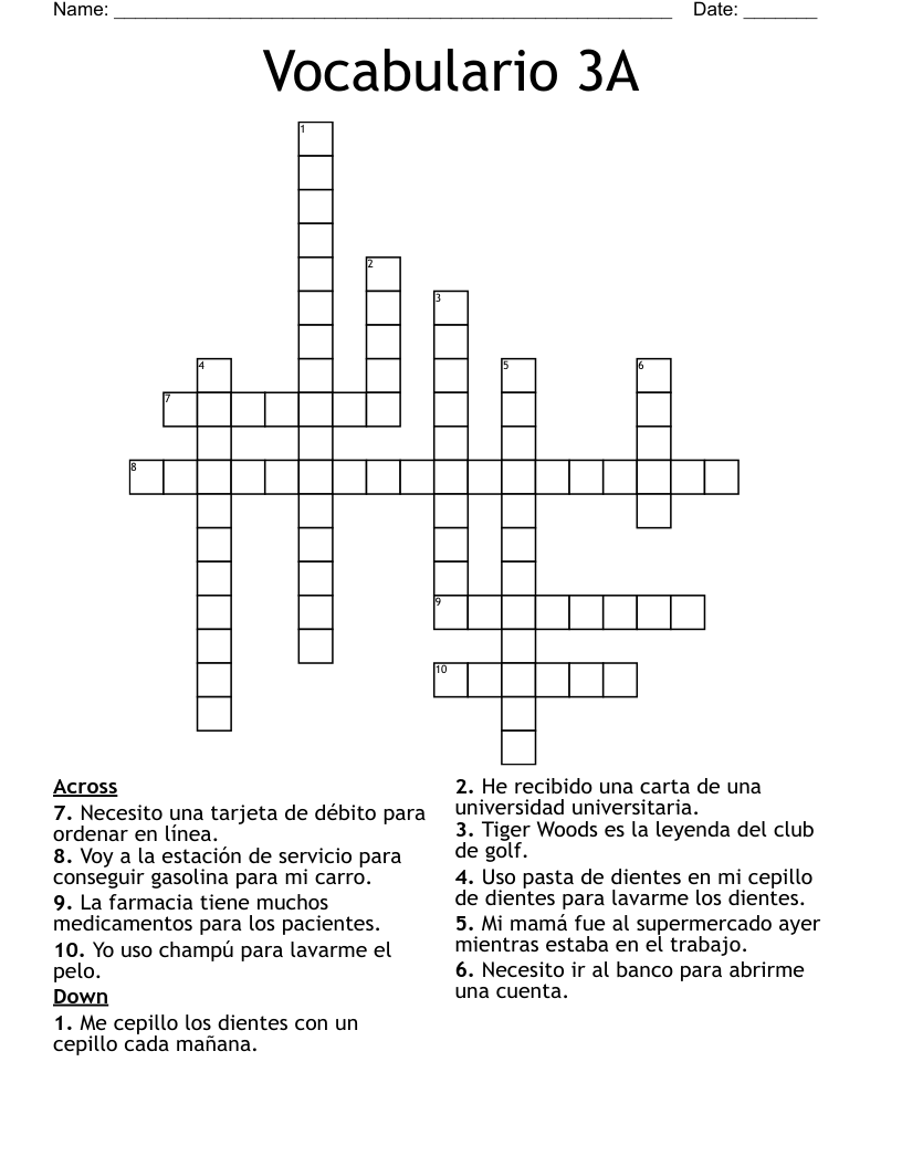 Vocabulario 3A Crossword