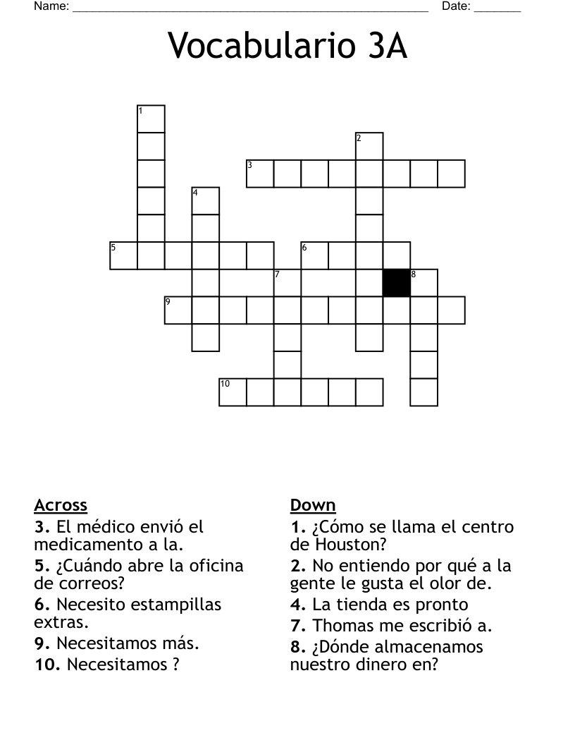 Vocabulario 3A Crossword