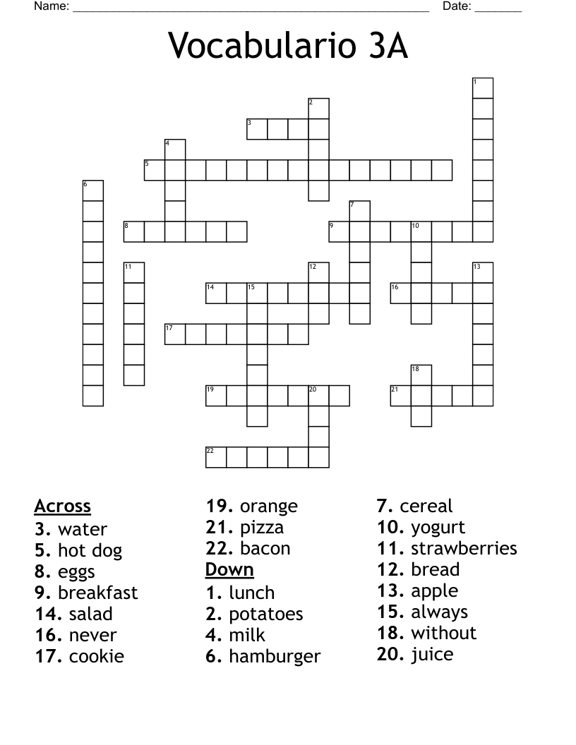 Vocabulario 3A Crossword