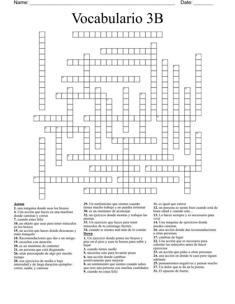 Vocabulario 3B Crossword