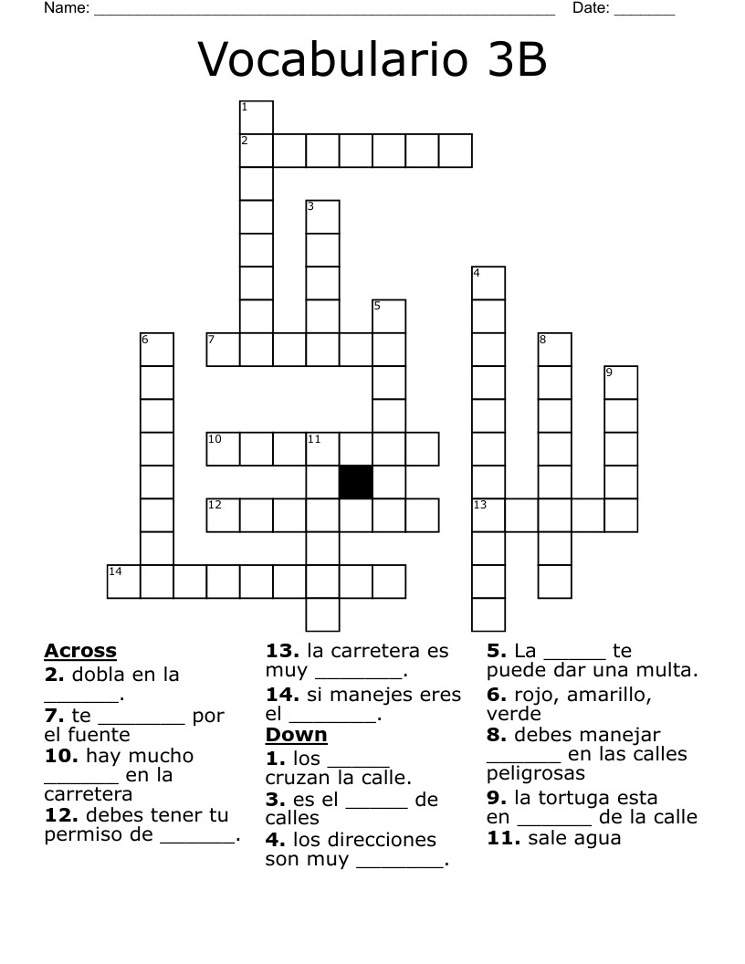 Vocabulario 3B Crossword