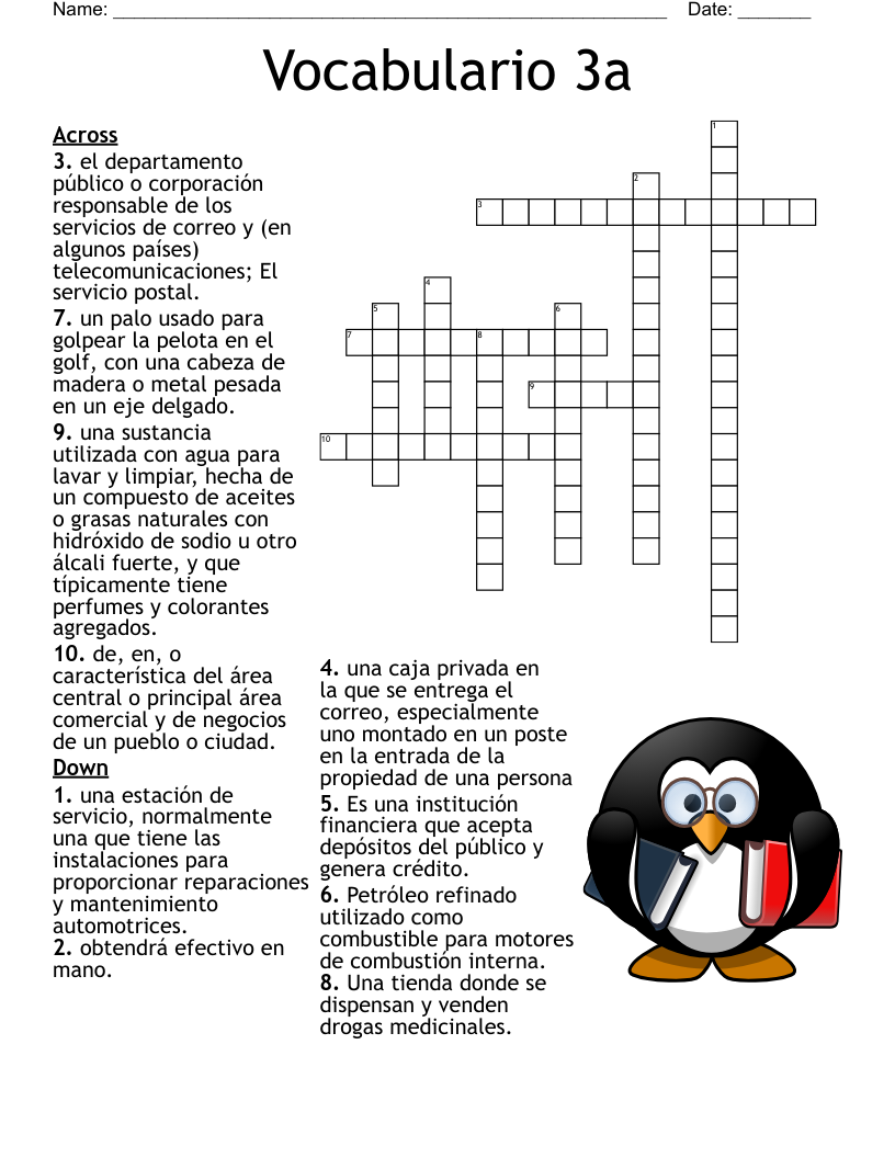 Vocabulario 3a Crossword