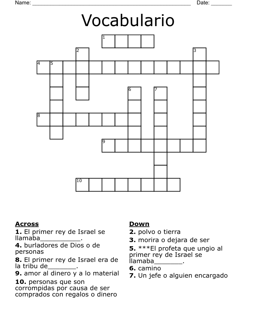 Vocabulario Crossword