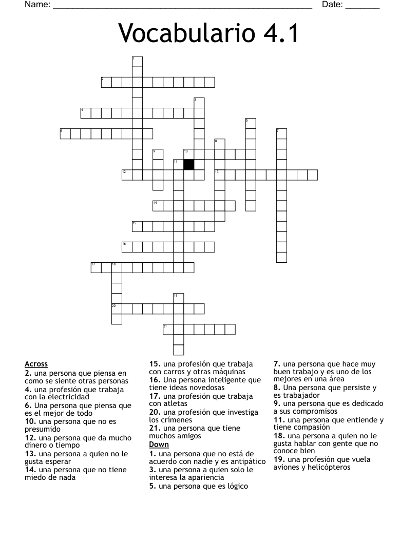 Vocabulario 4.1 Crossword