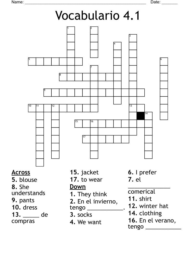 Vocabulario 4.1 Crossword
