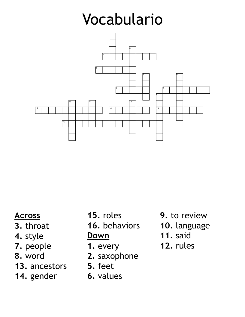 Vocabulario Crossword