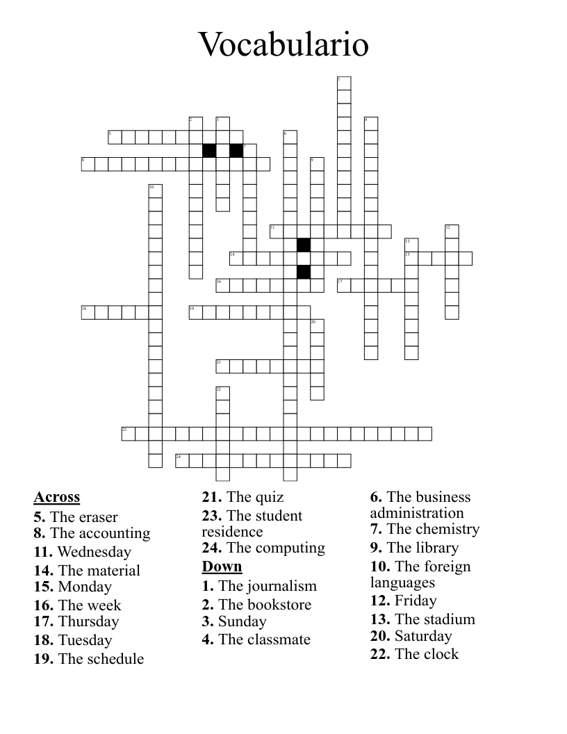 Vocabulario Crossword