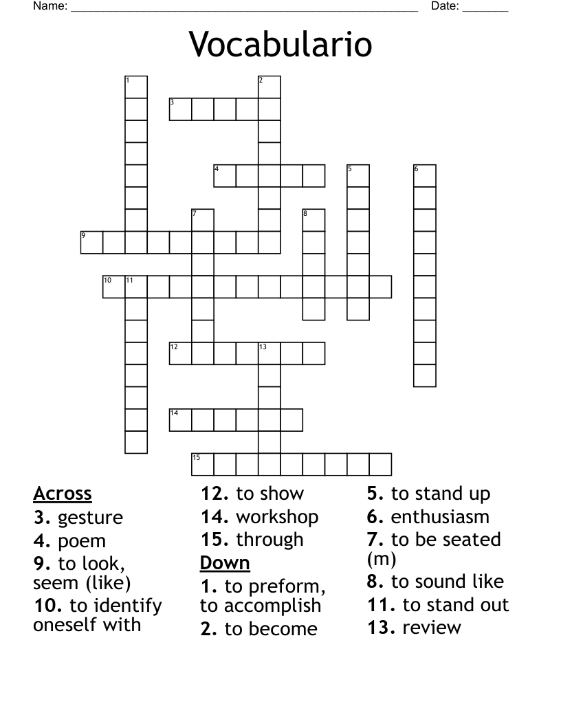 Vocabulario Crossword