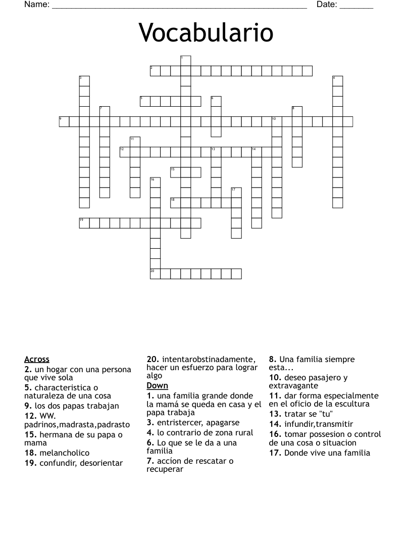 Vocabulario Crossword