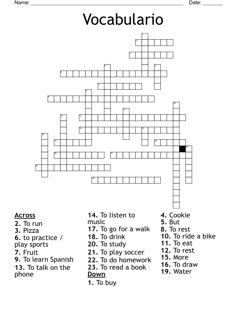 Vocabulario Crossword
