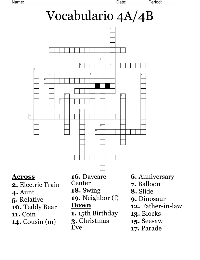 Vocabulario 4A/4B Crossword