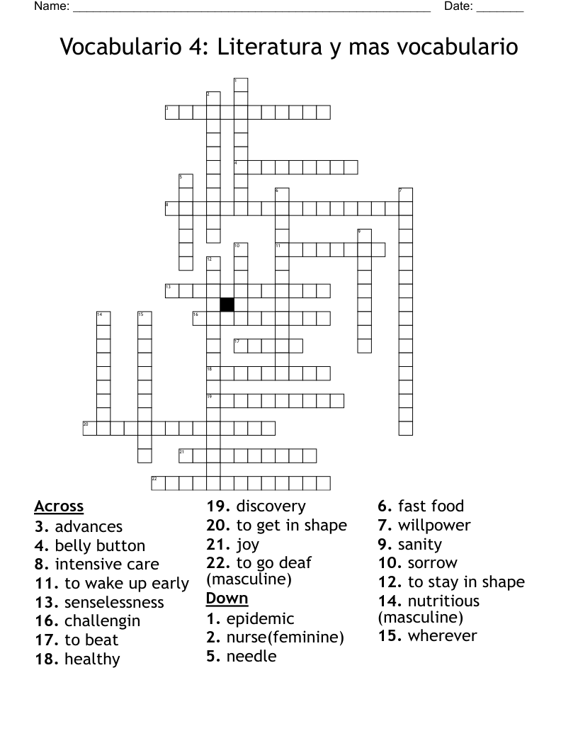 Vocabulario 4: Literatura y mas vocabulario Crossword