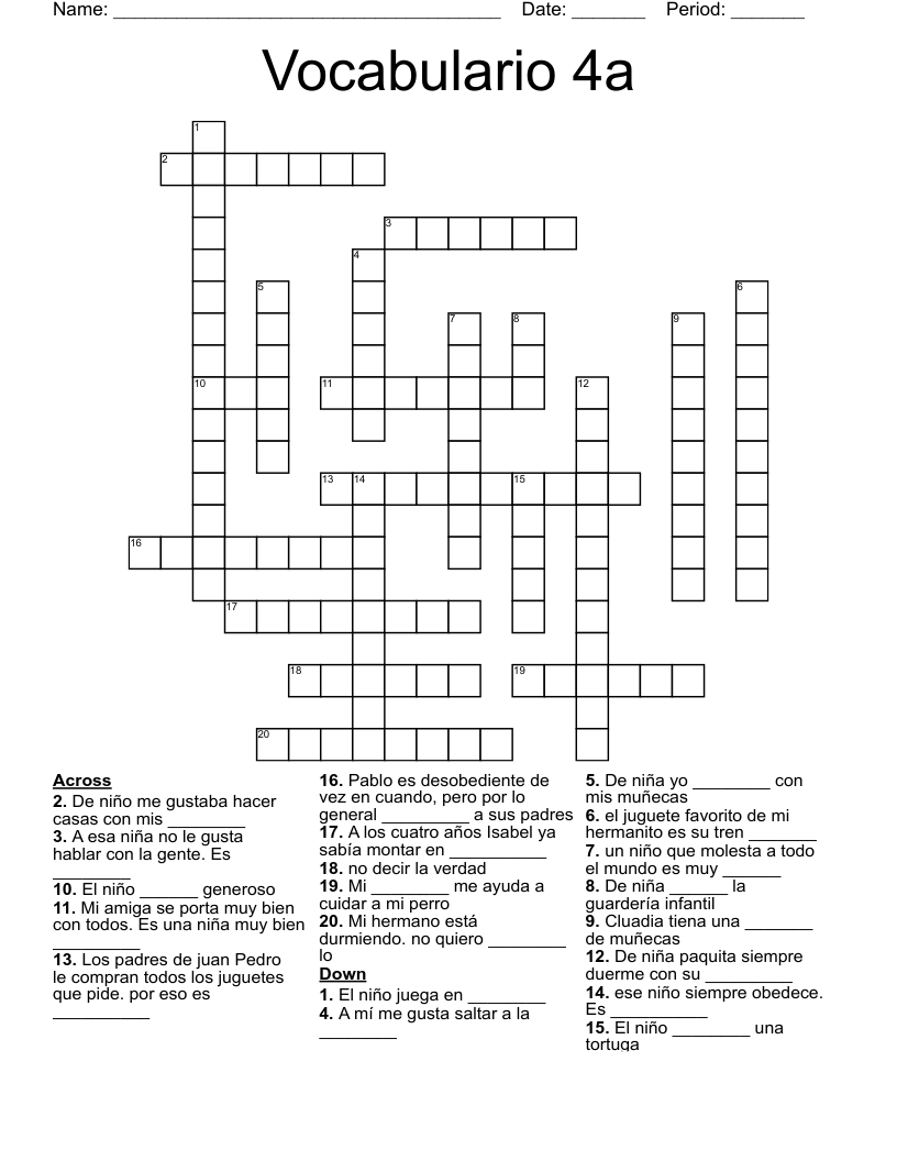 Vocabulario 4a Crossword