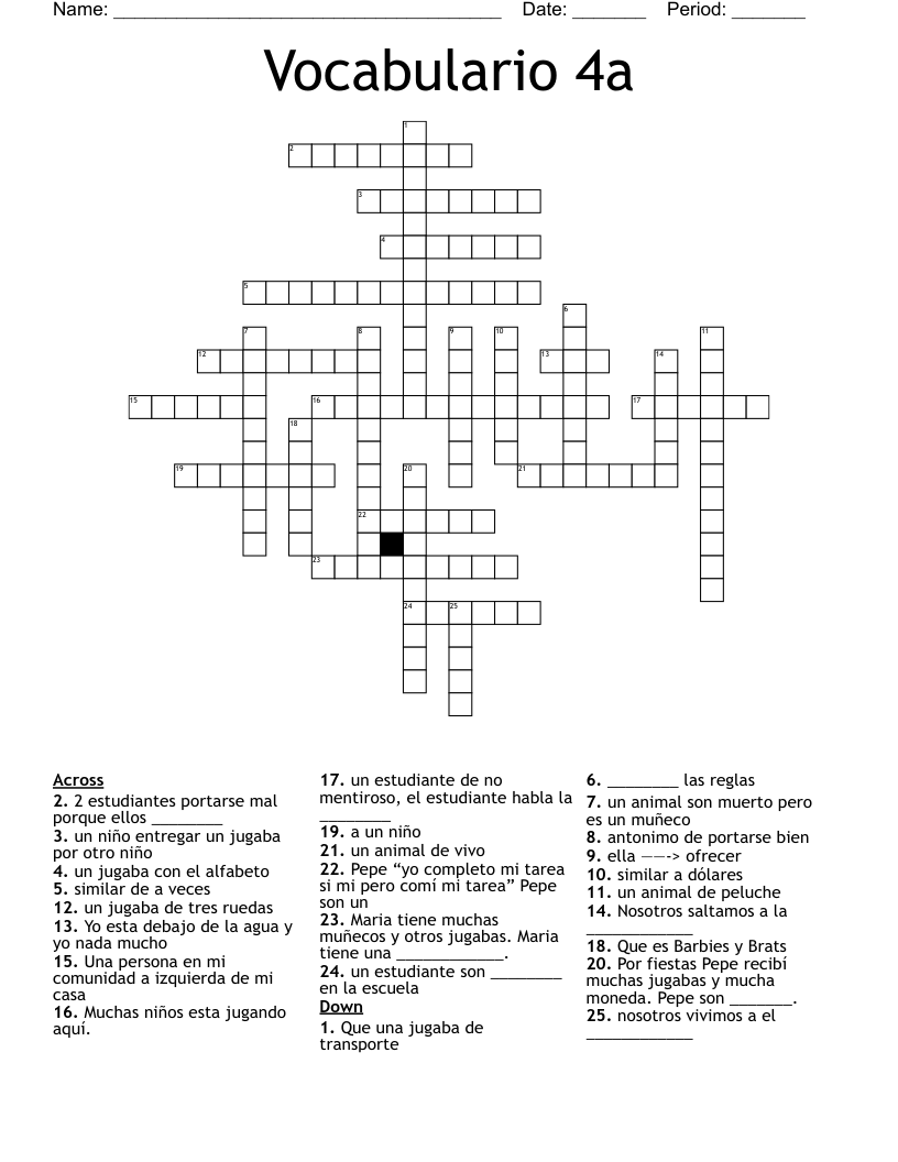 Vocabulario 4a Crossword