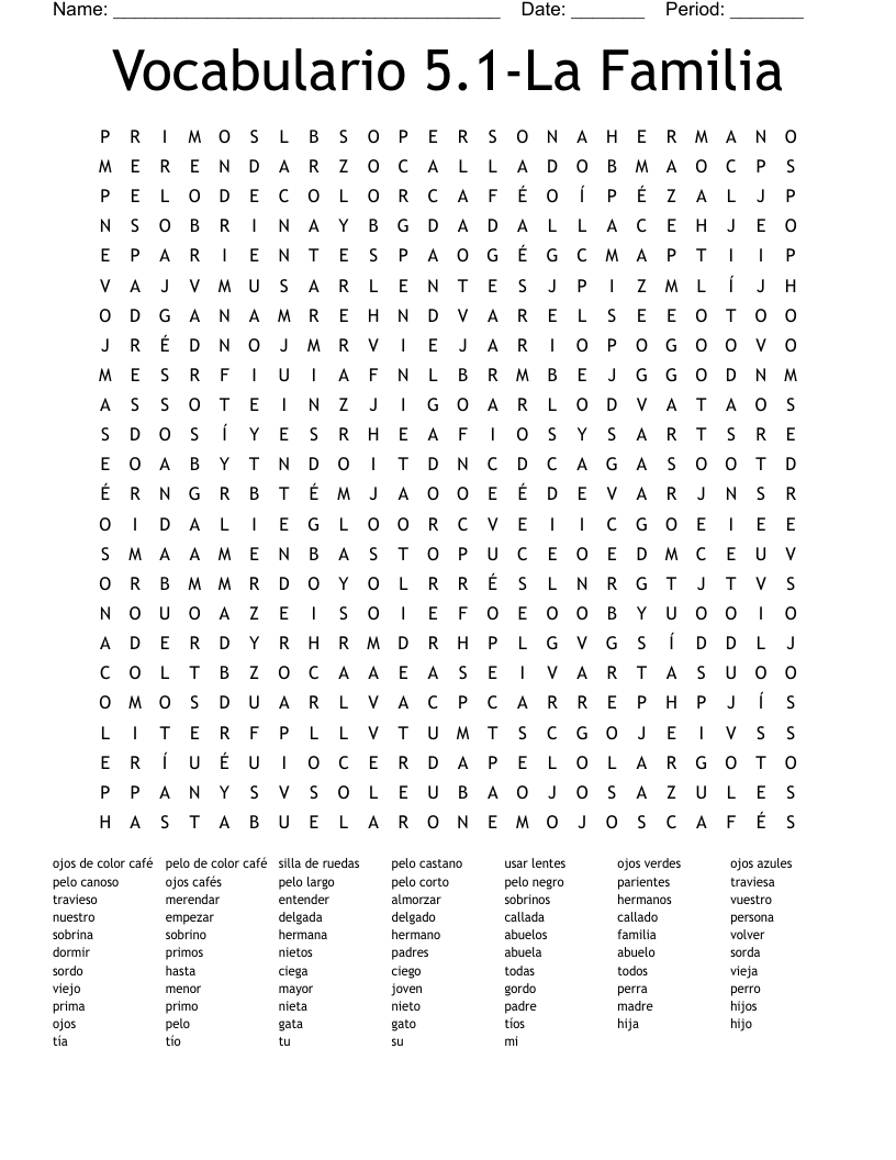 Vocabulario 5.1-La Familia Word Search