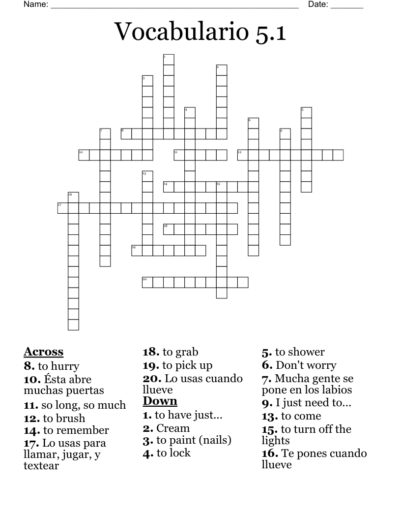 Vocabulario 5.1 Crossword